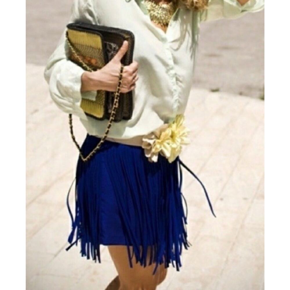 BLUE FRINGE Mini Skirt Size XS Boho Inspired